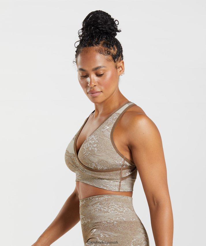 Kvinder Gymshark adapt camo sømløs sports-bh N4ZDDN176 småstensgrå/sjælebrun