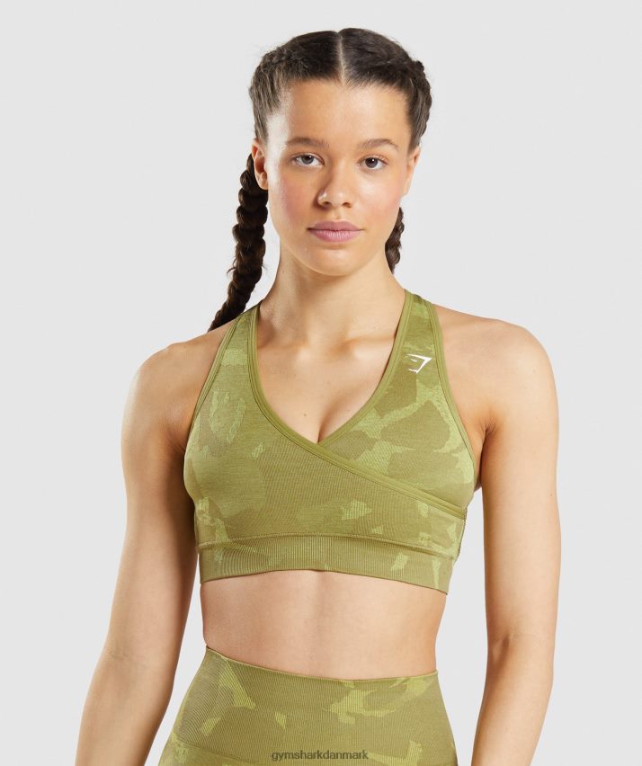 Kvinder Gymshark adapt camo sømløs sports-bh N4ZDDN193 savanne | griffin grøn