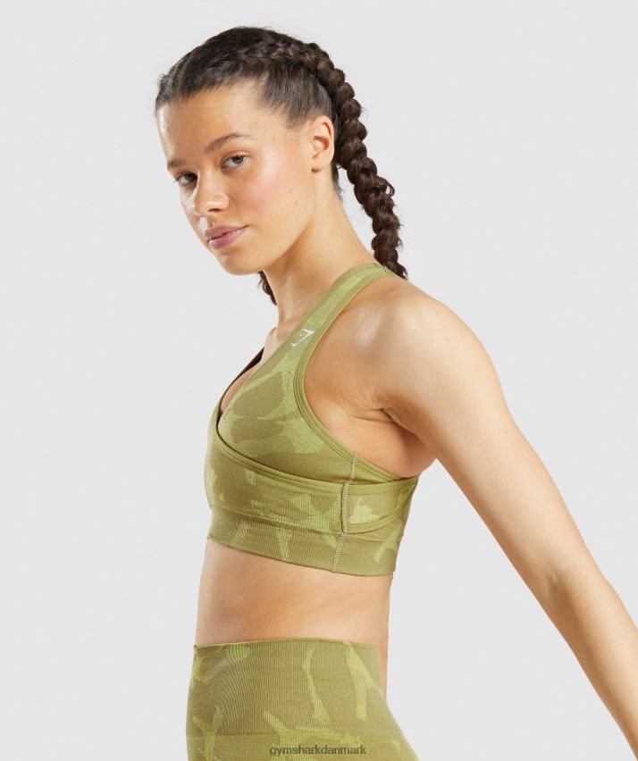 Kvinder Gymshark adapt camo sømløs sports-bh N4ZDDN193 savanne | griffin grøn