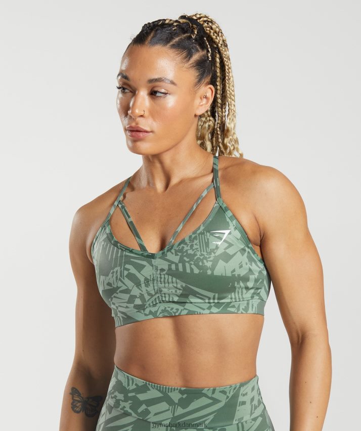 Kvinder Gymshark gs power sports bh N4ZDDN148 salvie grønt print