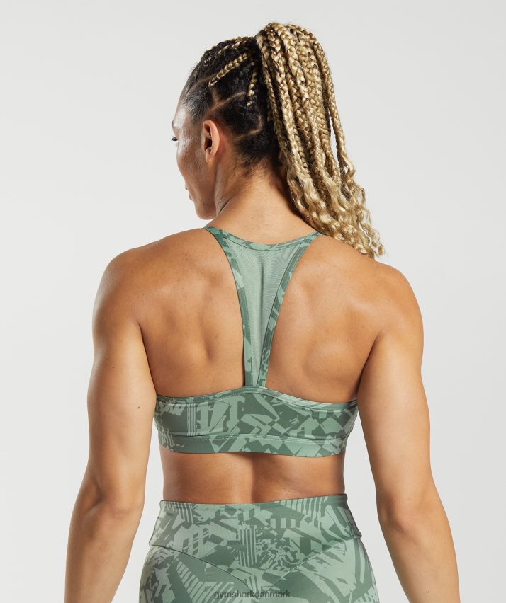 Kvinder Gymshark gs power sports bh N4ZDDN148 salvie grønt print