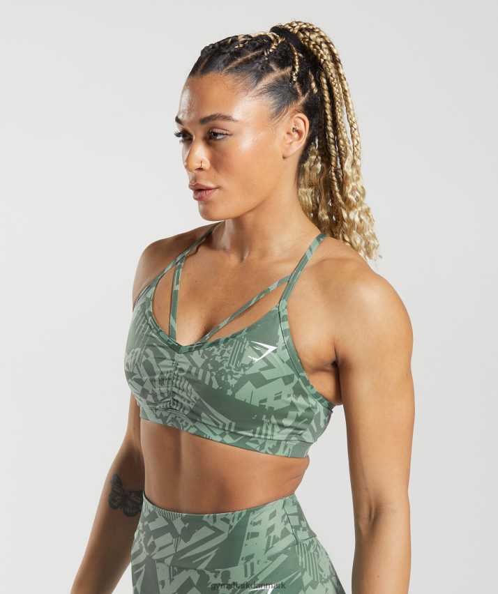Kvinder Gymshark gs power sports bh N4ZDDN148 salvie grønt print