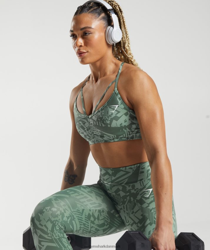 Kvinder Gymshark gs power sports bh N4ZDDN148 salvie grønt print