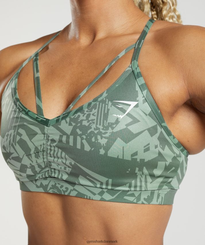 Kvinder Gymshark gs power sports bh N4ZDDN148 salvie grønt print