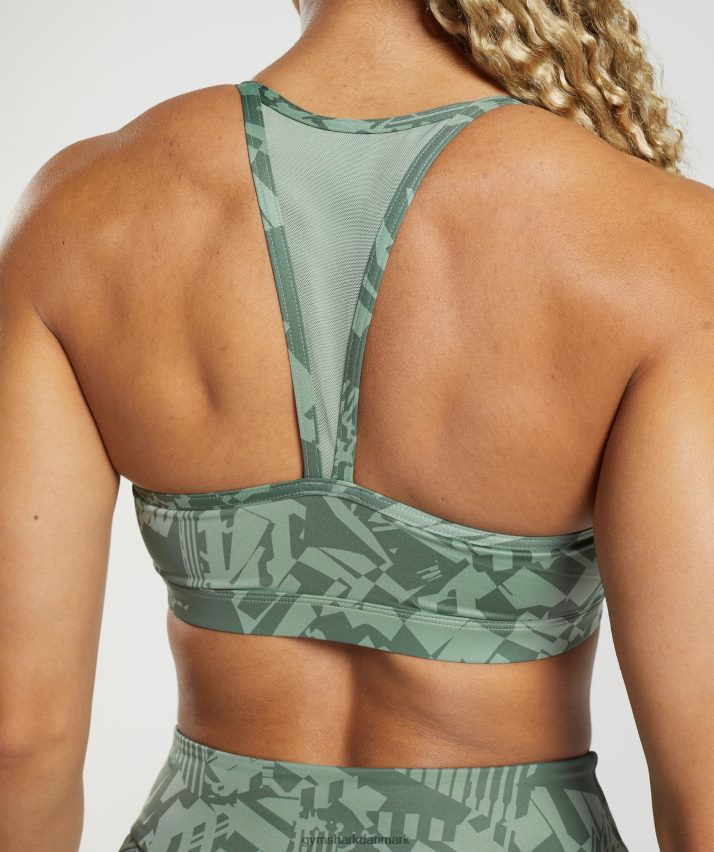 Kvinder Gymshark gs power sports bh N4ZDDN148 salvie grønt print