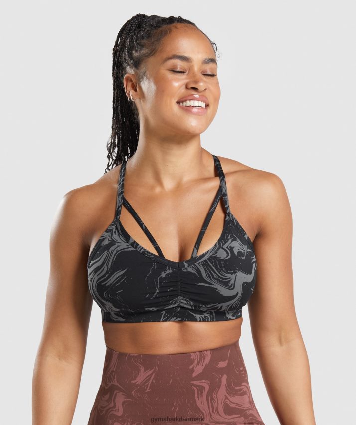 Kvinder Gymshark gs power sports bh N4ZDDN199 sort print