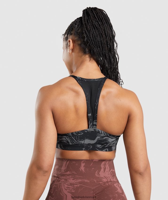 Kvinder Gymshark gs power sports bh N4ZDDN199 sort print