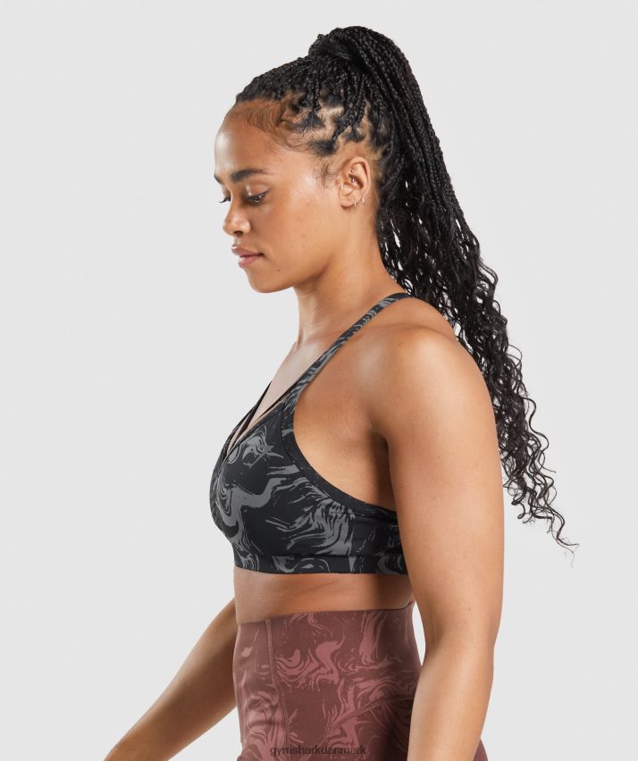 Kvinder Gymshark gs power sports bh N4ZDDN199 sort print