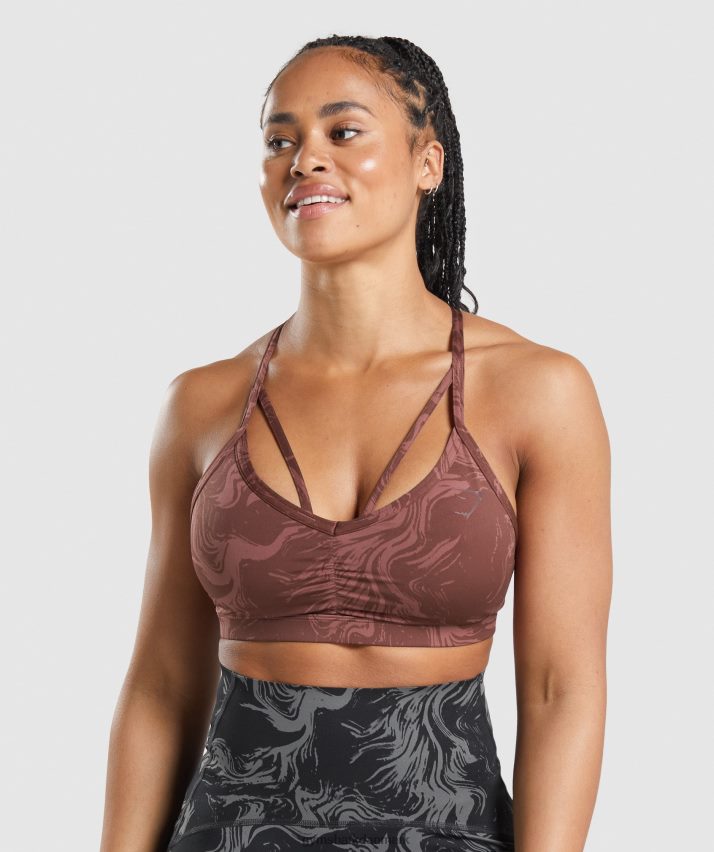 Kvinder Gymshark gs power sports bh N4ZDDN221 kirsebærbrunt print