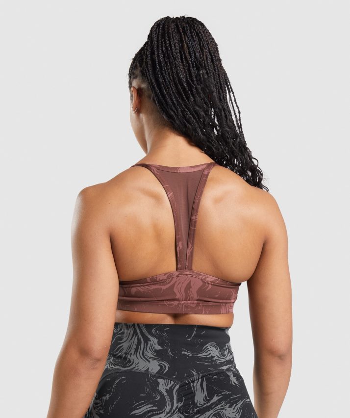 Kvinder Gymshark gs power sports bh N4ZDDN221 kirsebærbrunt print