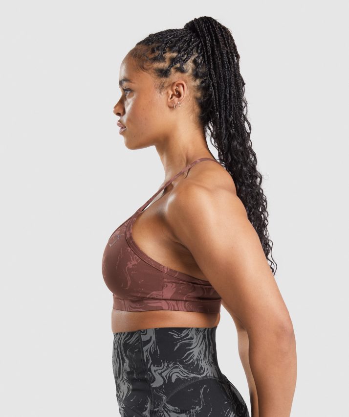 Kvinder Gymshark gs power sports bh N4ZDDN221 kirsebærbrunt print