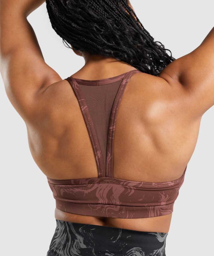 Kvinder Gymshark gs power sports bh N4ZDDN221 kirsebærbrunt print