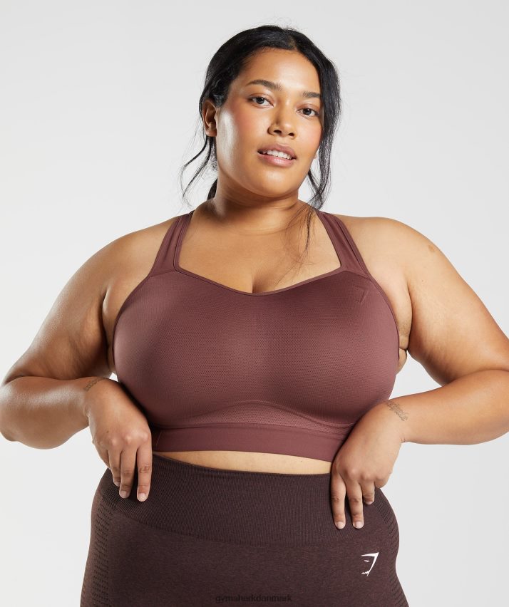 Kvinder Gymshark racerback sports-bh med høj støtte N4ZDDN160 kirsebær brun