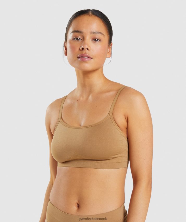 Kvinder Gymshark sømløs bralette med rund hals N4ZDDN508 gylden lysebrun