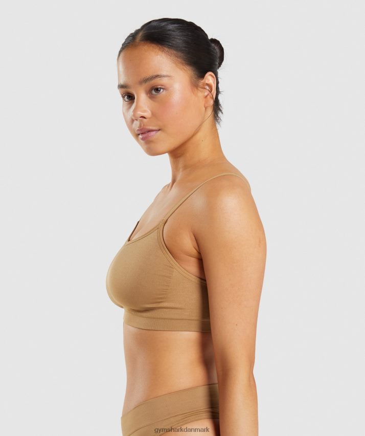 Kvinder Gymshark sømløs bralette med rund hals N4ZDDN508 gylden lysebrun