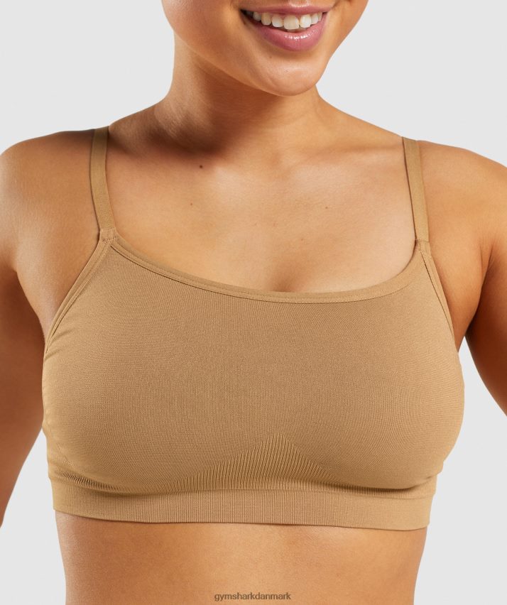 Kvinder Gymshark sømløs bralette med rund hals N4ZDDN508 gylden lysebrun