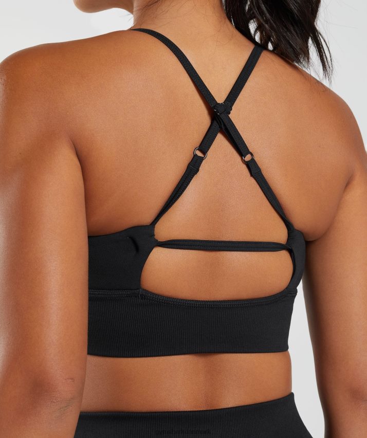 Kvinder Gymshark sweat sømløs longline sports-bh N4ZDDN113 sort