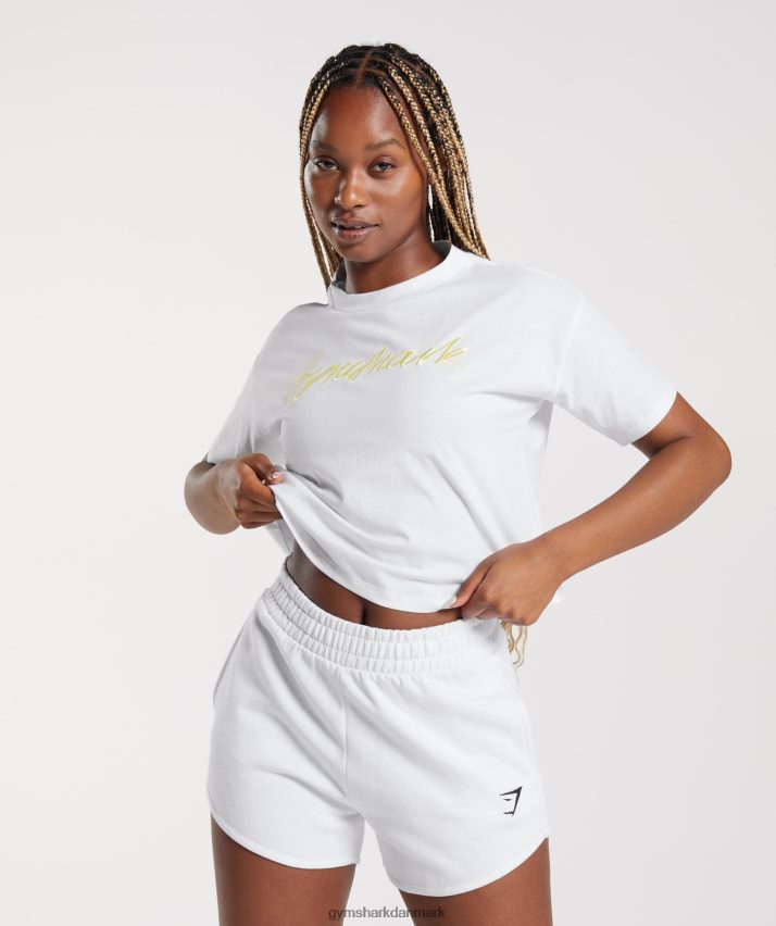 Kvinder Gymshark broderet grafisk midi t-shirt N4ZDDN414 hvid