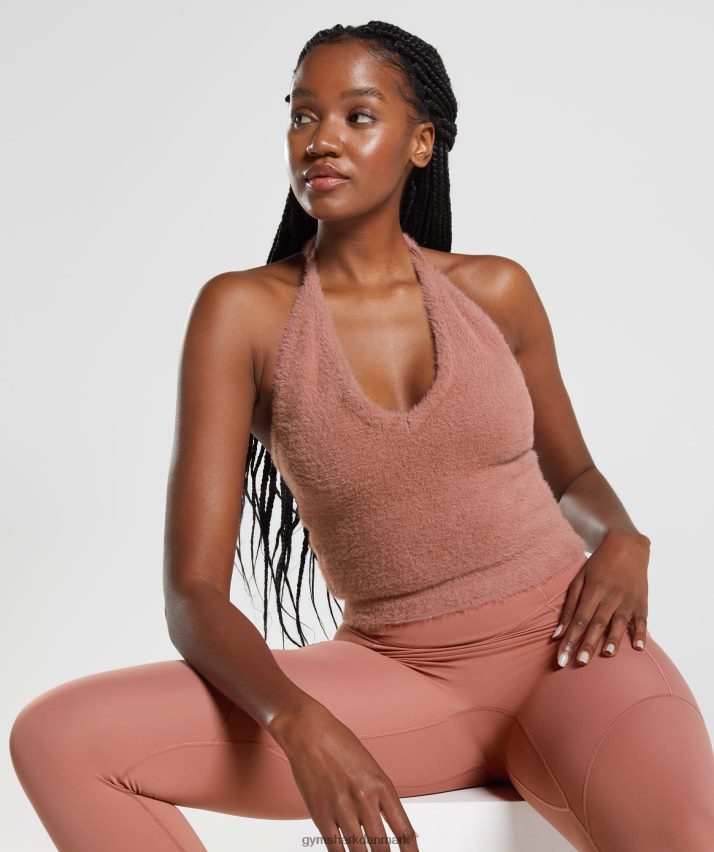 Kvinder Gymshark whitney eyelash strik midi grime top N4ZDDN447 canyon rød