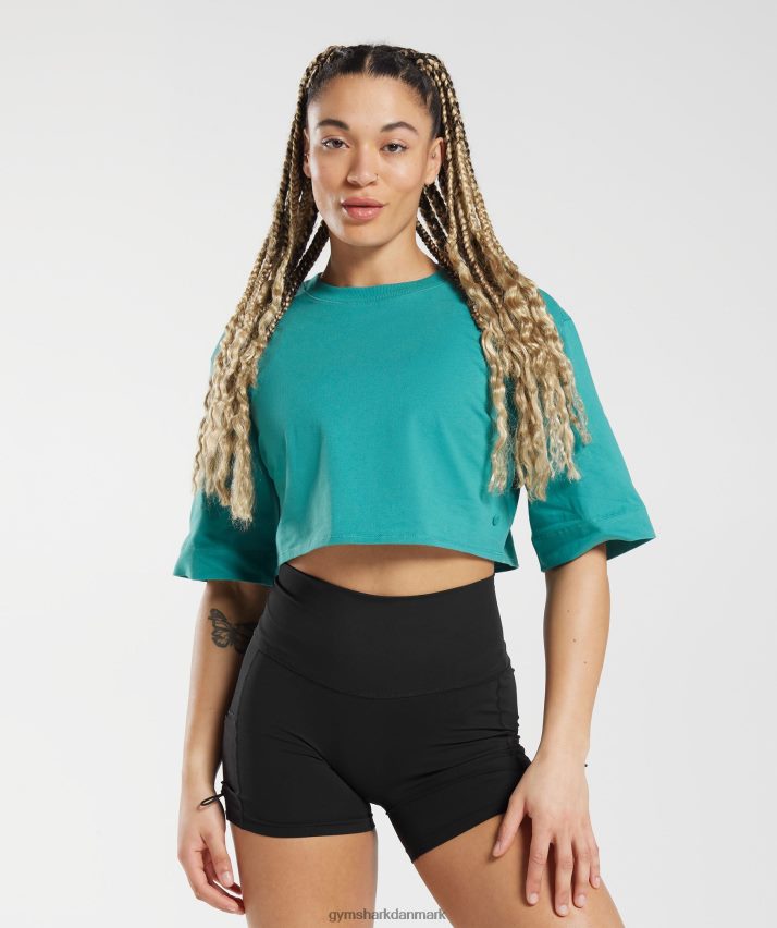 Kvinder Gymshark bomuld boxy crop top N4ZDDN450 juvel grøn
