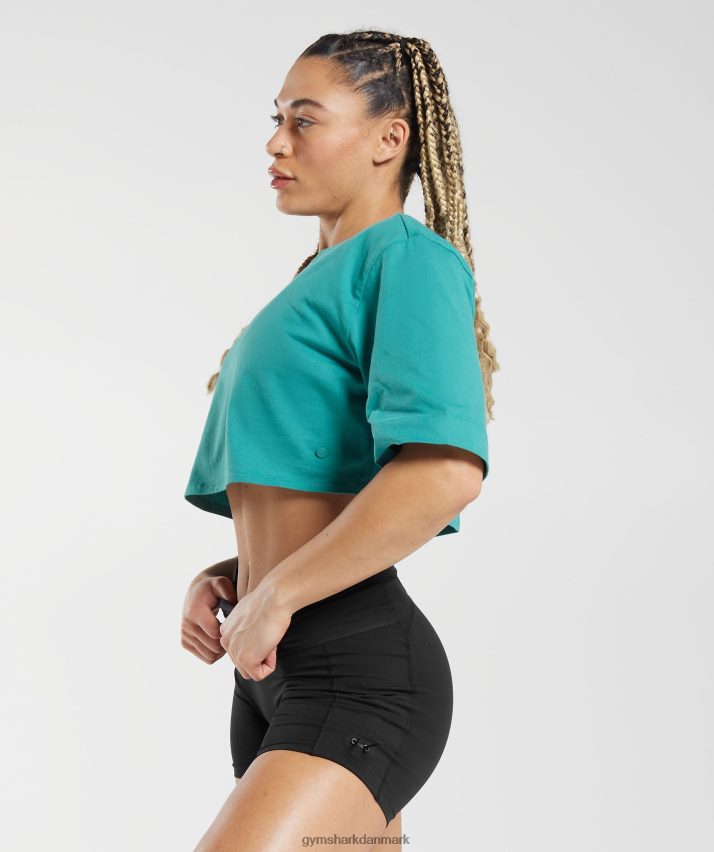 Kvinder Gymshark bomuld boxy crop top N4ZDDN450 juvel grøn