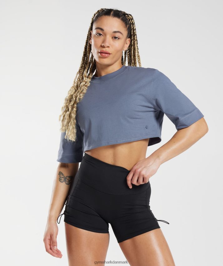 Kvinder Gymshark bomuld boxy crop top N4ZDDN455 aften blå