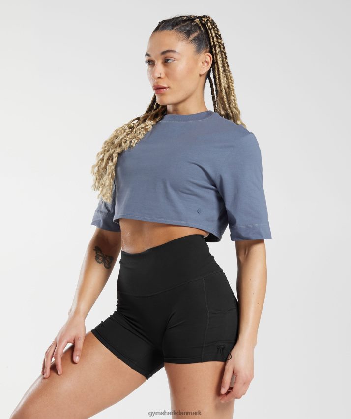 Kvinder Gymshark bomuld boxy crop top N4ZDDN455 aften blå