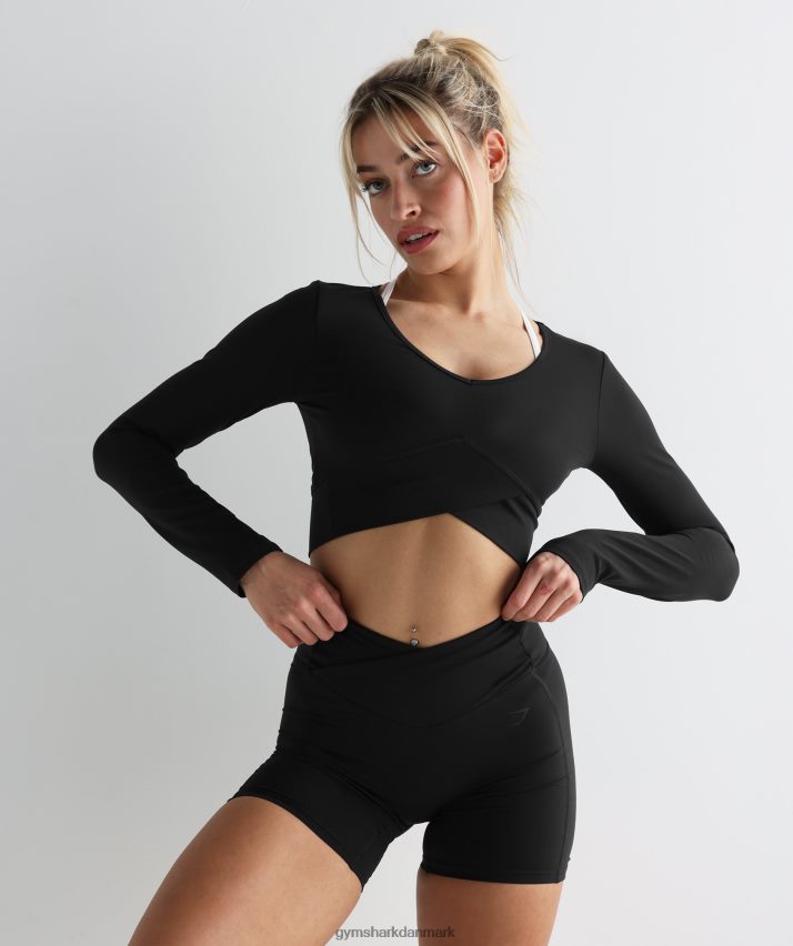 Kvinder Gymshark crossover langærmet crop top N4ZDDN498 sort