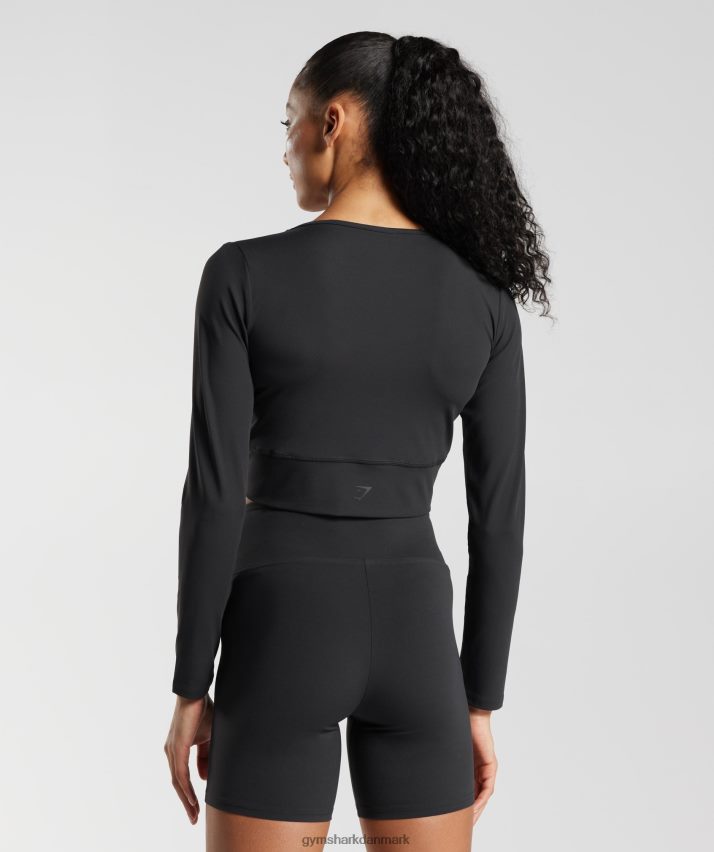 Kvinder Gymshark crossover langærmet crop top N4ZDDN498 sort