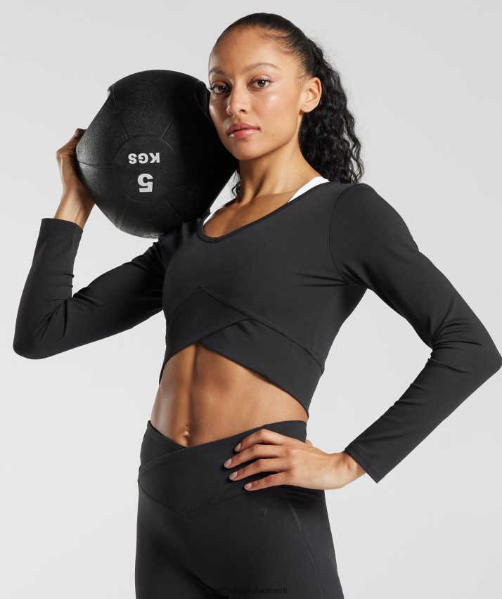 Kvinder Gymshark crossover langærmet crop top N4ZDDN498 sort