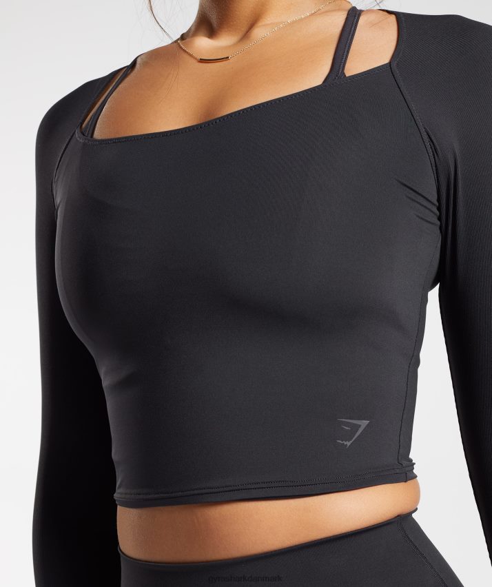 Kvinder Gymshark elevate 3/4 ærmet crop top N4ZDDN422 sort