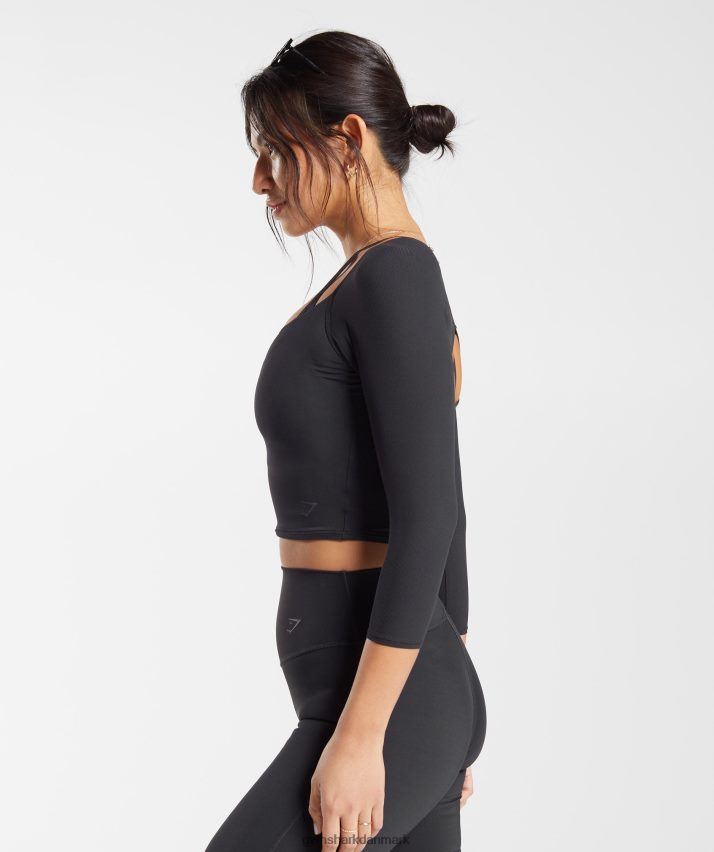 Kvinder Gymshark elevate 3/4 ærmet crop top N4ZDDN422 sort