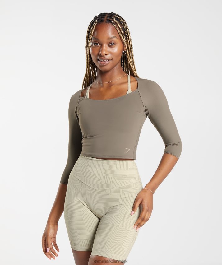 Kvinder Gymshark elevate 3/4 ærmet crop top N4ZDDN435 børstet brun