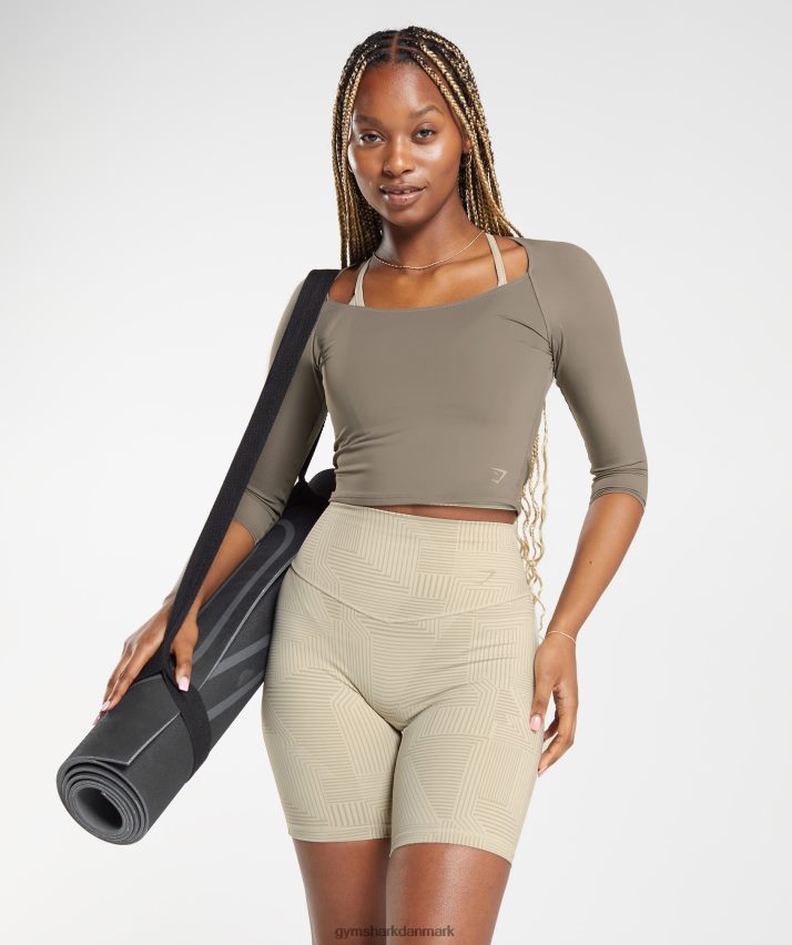 Kvinder Gymshark elevate 3/4 ærmet crop top N4ZDDN435 børstet brun