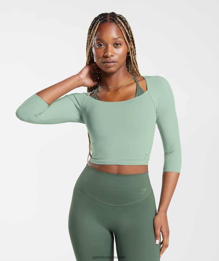 Kvinder Gymshark elevate 3/4 ærmet crop top N4ZDDN448 ørkensalvie grøn