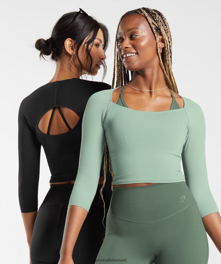 Kvinder Gymshark elevate 3/4 ærmet crop top N4ZDDN448 ørkensalvie grøn