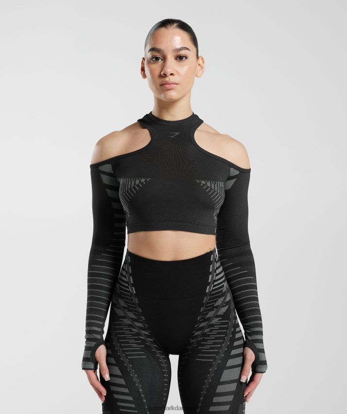 Kvinder Gymshark grænseløs crop top N4ZDDN501 sort/lys grå