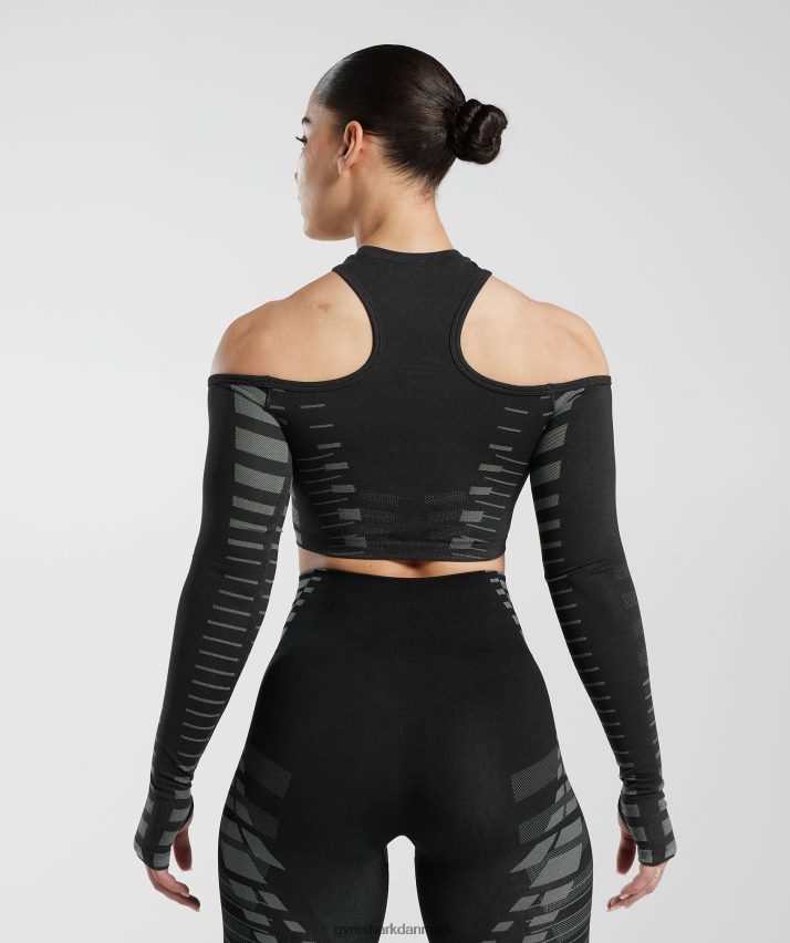 Kvinder Gymshark grænseløs crop top N4ZDDN501 sort/lys grå
