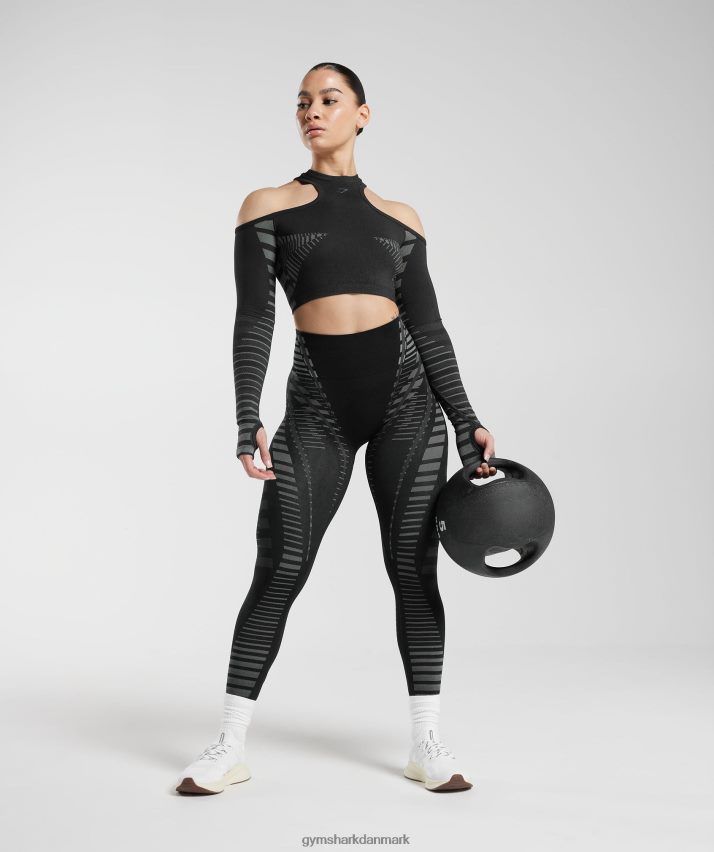 Kvinder Gymshark grænseløs crop top N4ZDDN501 sort/lys grå
