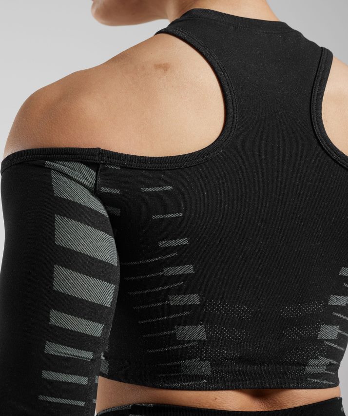 Kvinder Gymshark grænseløs crop top N4ZDDN501 sort/lys grå