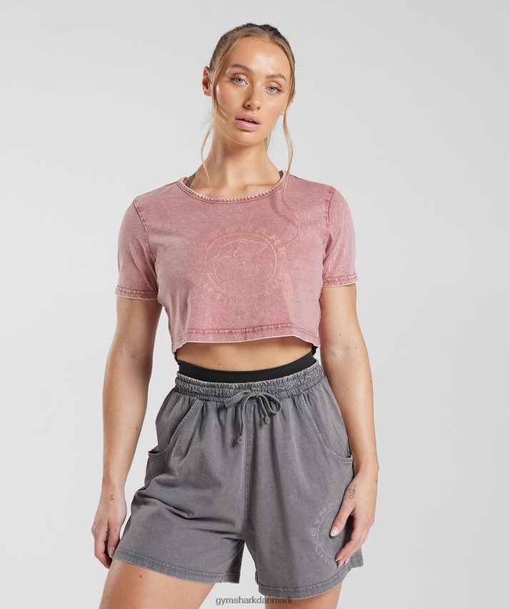 Kvinder Gymshark ældre crop top N4ZDDN502 terracotta pink/syre vask