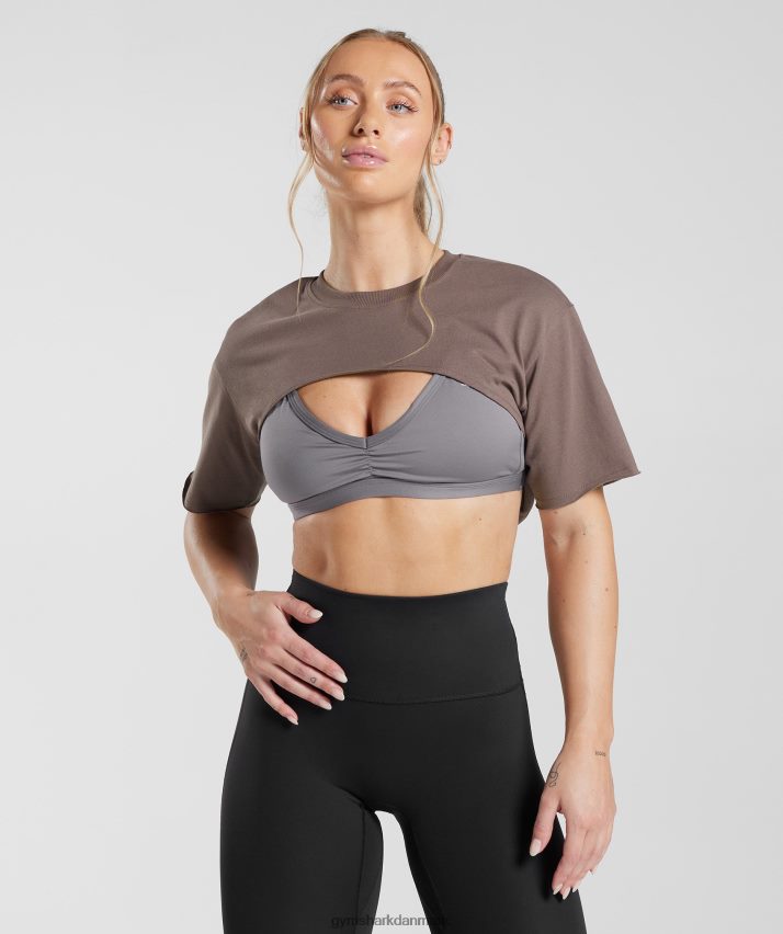 Kvinder Gymshark ældre skuldertræk top N4ZDDN495 trøffel brun