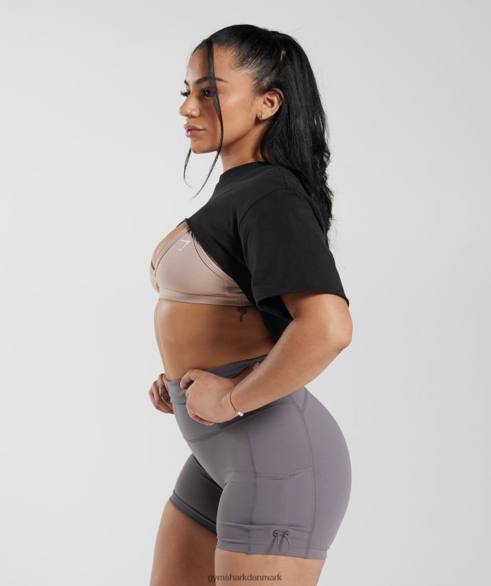 Kvinder Gymshark ældre skuldertræk top N4ZDDN496 sort