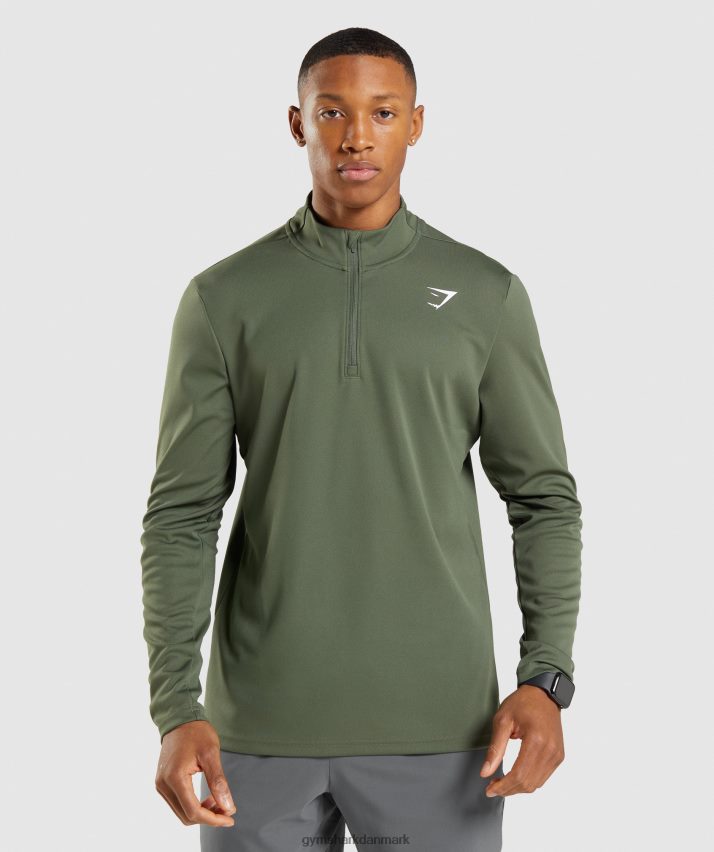 Mænd Gymshark ankomst 1/4 pullover med lynlås N4ZDDN871 kerne oliven