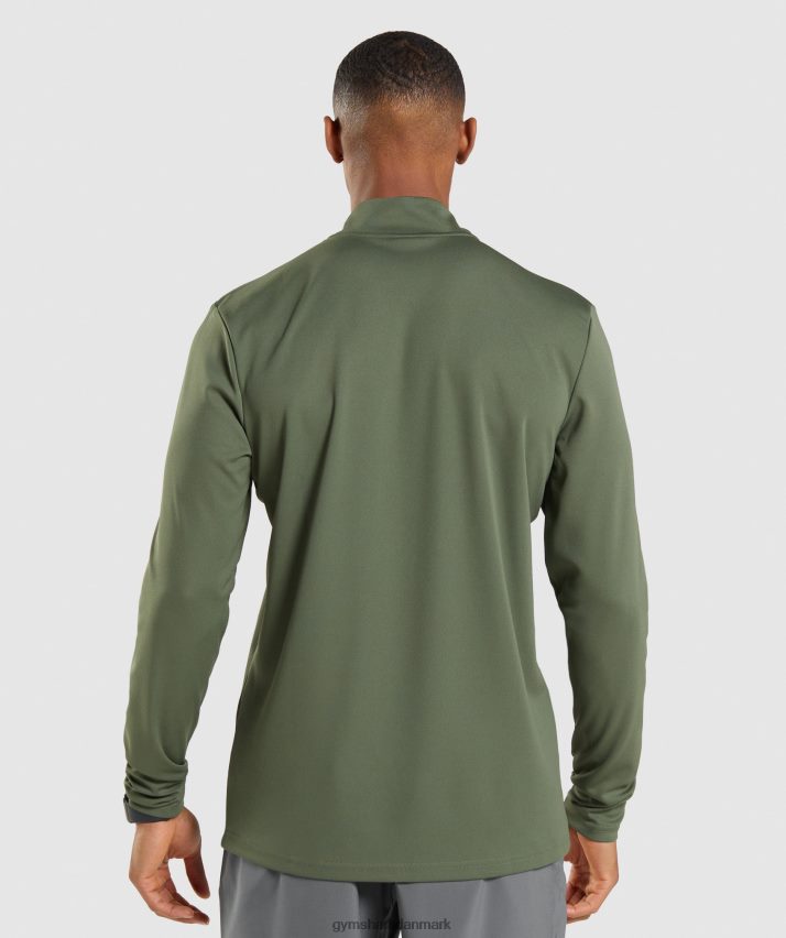 Mænd Gymshark ankomst 1/4 pullover med lynlås N4ZDDN871 kerne oliven