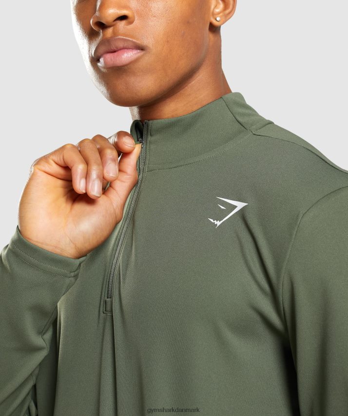 Mænd Gymshark ankomst 1/4 pullover med lynlås N4ZDDN871 kerne oliven
