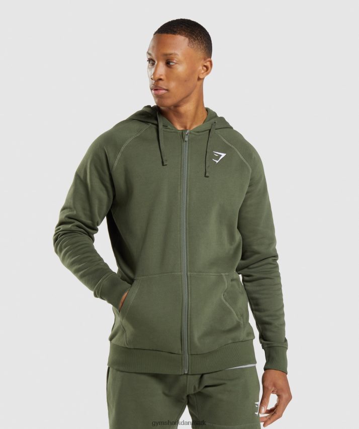 Mænd Gymshark crest hættetrøje med lynlås N4ZDDN821 kerne oliven