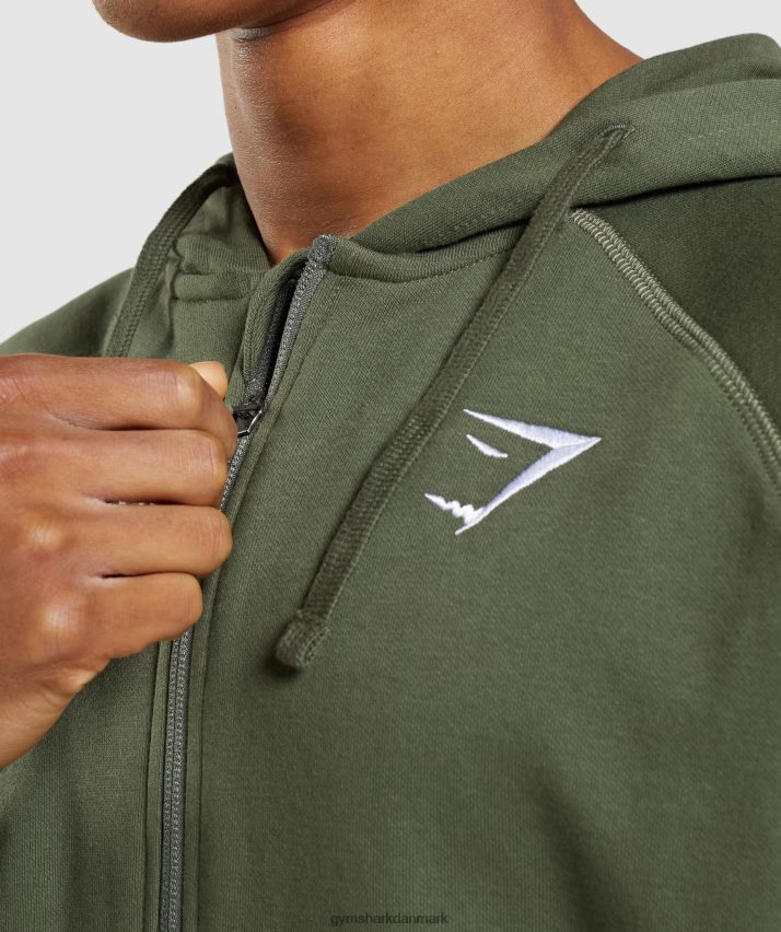 Mænd Gymshark crest hættetrøje med lynlås N4ZDDN821 kerne oliven