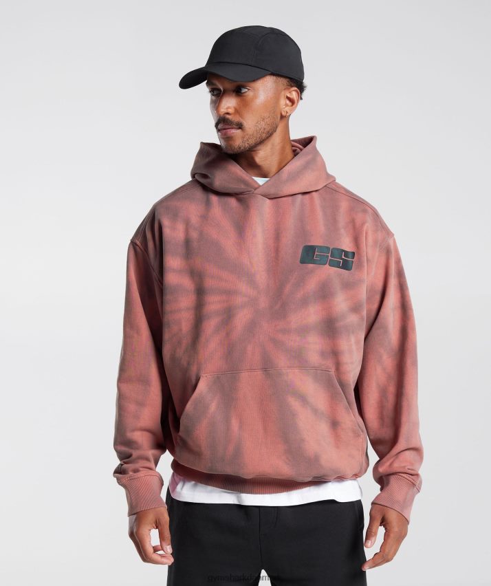 Mænd Gymshark hviledag hættetrøje N4ZDDN798 terracotta pink/støvet rødbrun/spiral optisk vask