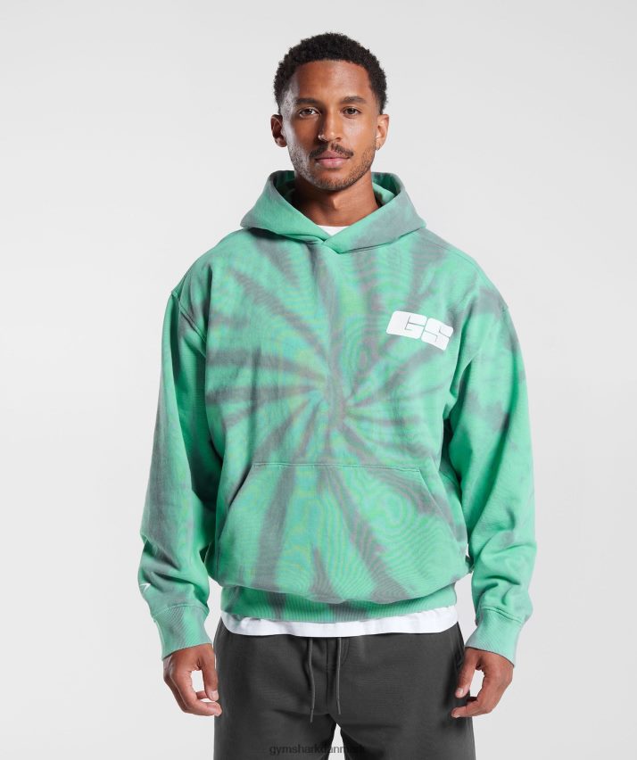 Mænd Gymshark hviledag hættetrøje N4ZDDN799 oxideret grøn/silhouette grå/spiral optisk vask